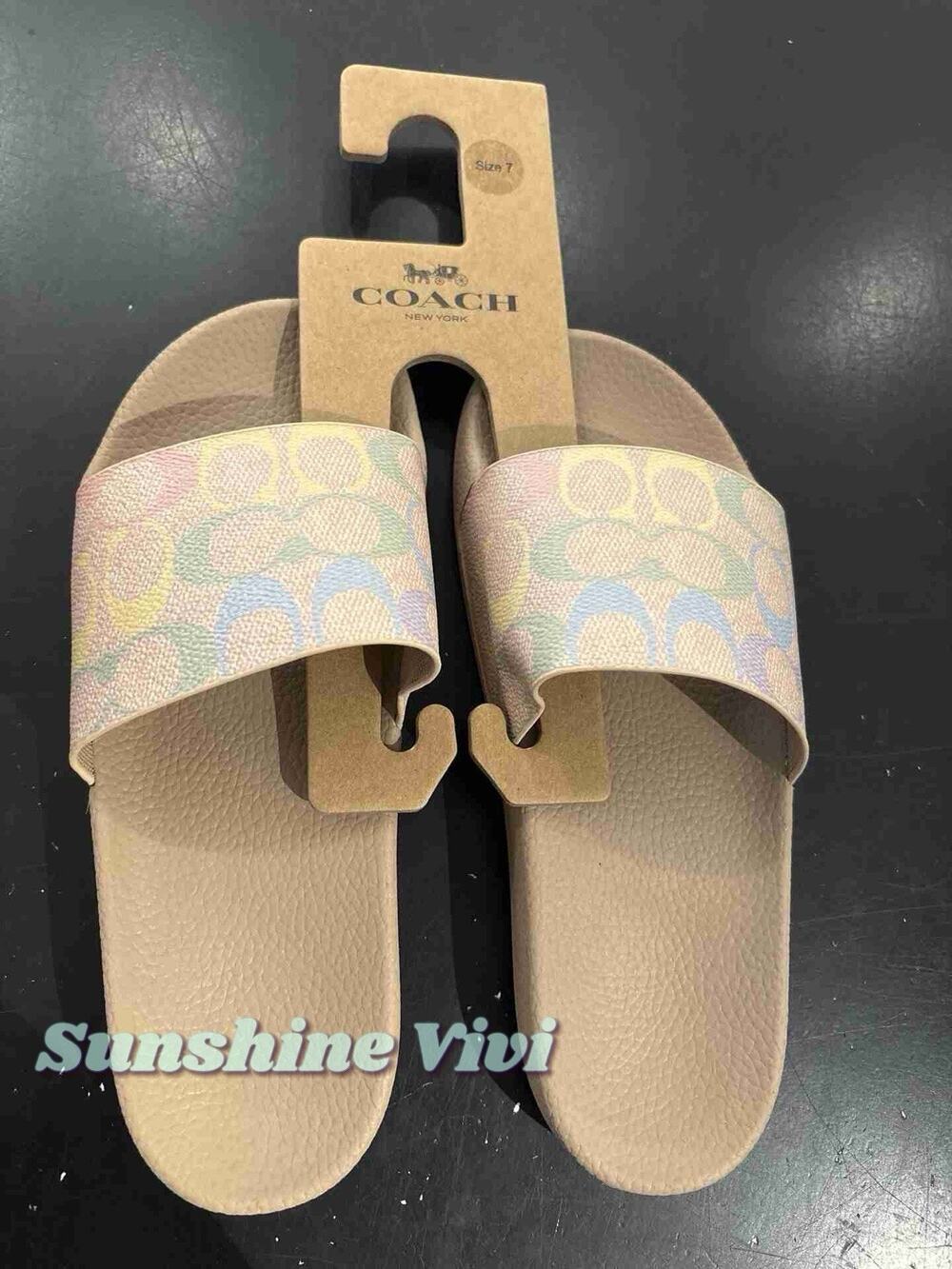 NWT Coach Woman Udele Sport Slide In Signature Canvas Rainbow Sand CCO03 us7